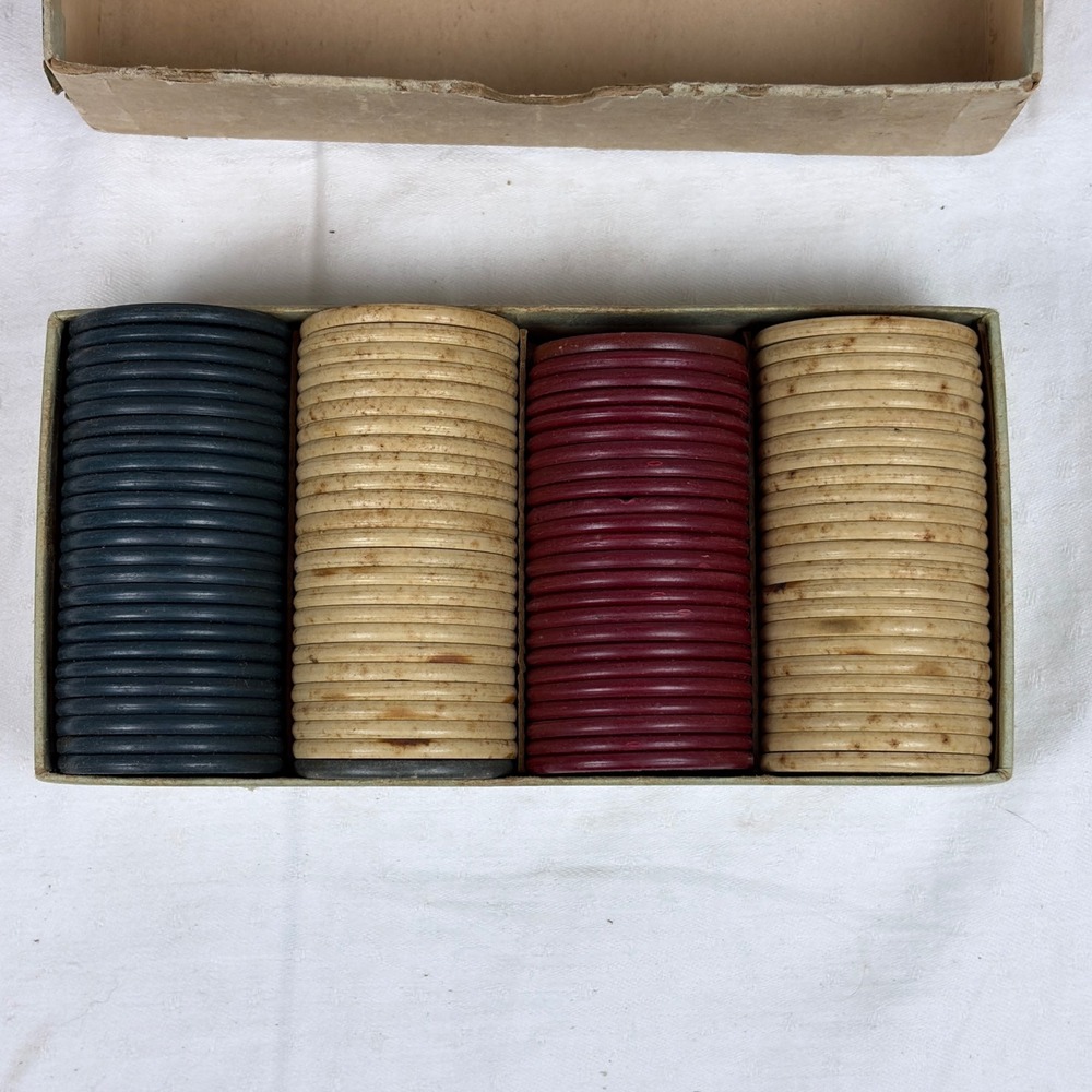 Vtg US Anchor Clay Poker Chips 100 Count Assorted Colors 1.5 Inch Plain w/ Box - Picture 2 of 10